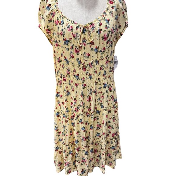 by & by Dresses & Skirts - By & By Yellow Floral Smocked Waist Ruffle Dress – NWT Size XXL